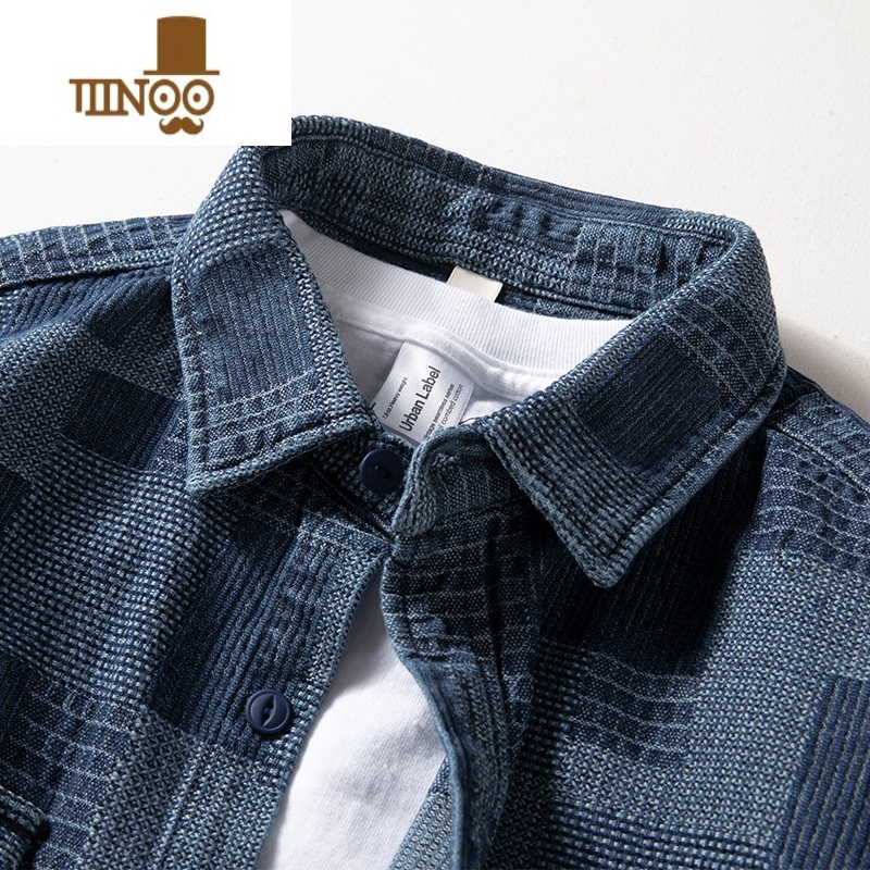 YANXU衬衫男长袖宽松复古ins潮牌上衣格子设计感小众痞帅牛仔衬小高清大图