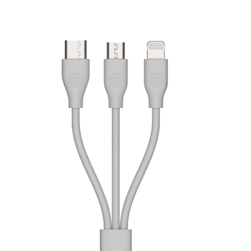 WK DESIGN完美三合一充电线 USB 安卓Micro/Apple/Type-C 三合一充电线 电源线 1米 白色