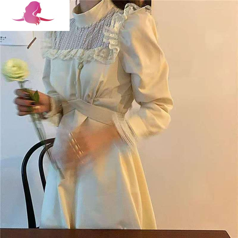 艳如飞法式复古收腰显瘦蕾丝内搭裙女秋冬温柔奶白气质轻熟赫本风连衣裙连衣裙