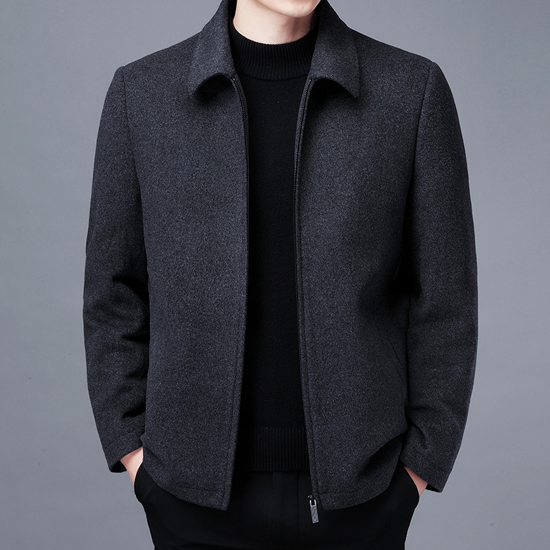 恒源祥品牌100纯羊毛呢子大衣男厚翻领商务休闲大码中年男士外套衣服