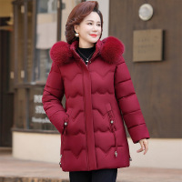 中长款妈妈装棉衣外套女时尚简约冬季衣服加绒保暖中年女冬天衣服 2XL(建议110-125斤） 枣红色棉衣