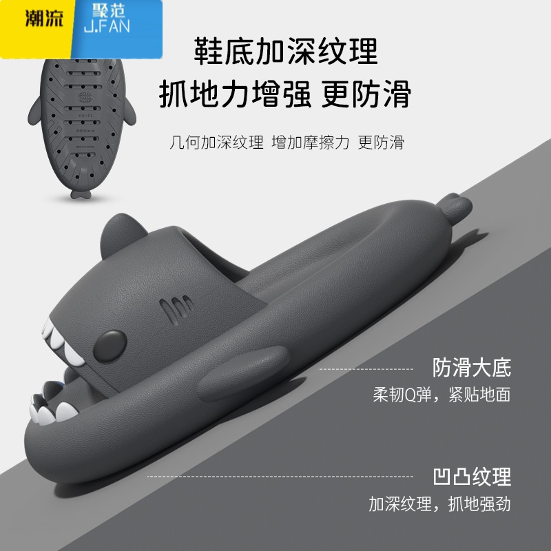 聚范踩屎感鲨鱼拖鞋男士夏季外穿ins潮牌居家用防滑情侣运动凉拖鞋男高清大图