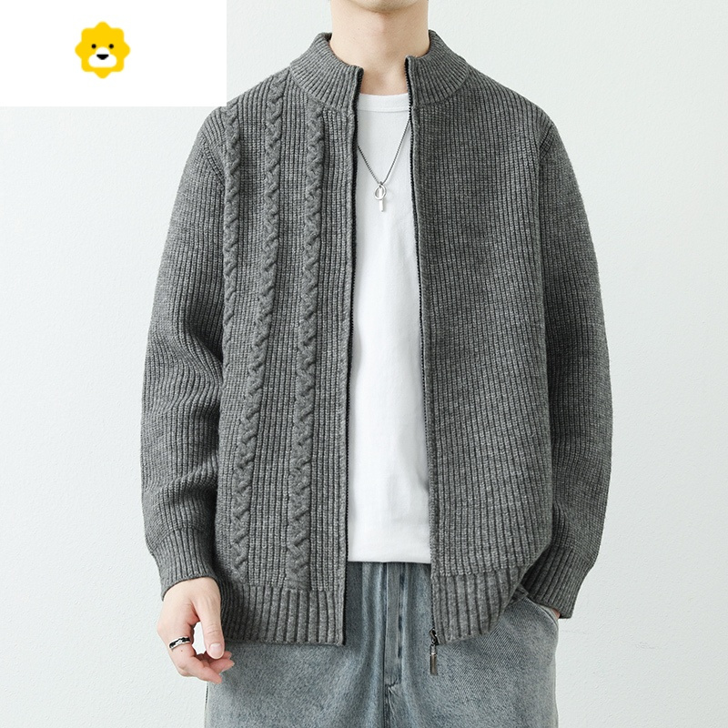 fishbasket开衫男士针织衫宽松帅气纯色潮流休闲外穿毛衣男款季立领
