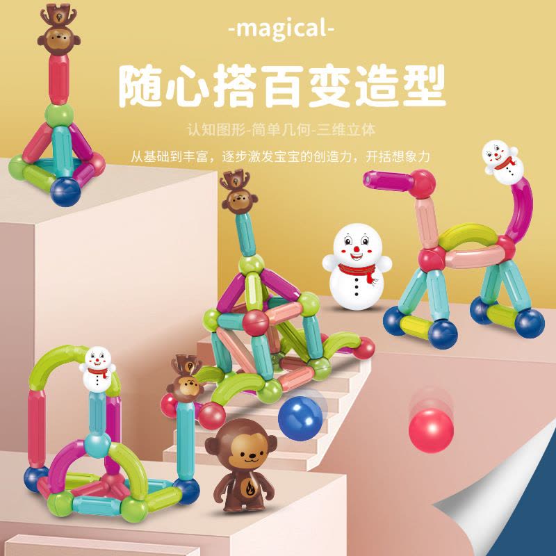 百变磁力棒积木玩具儿童3-6岁创意搭建磁铁磁力片大颗粒拼装积木玩具图片