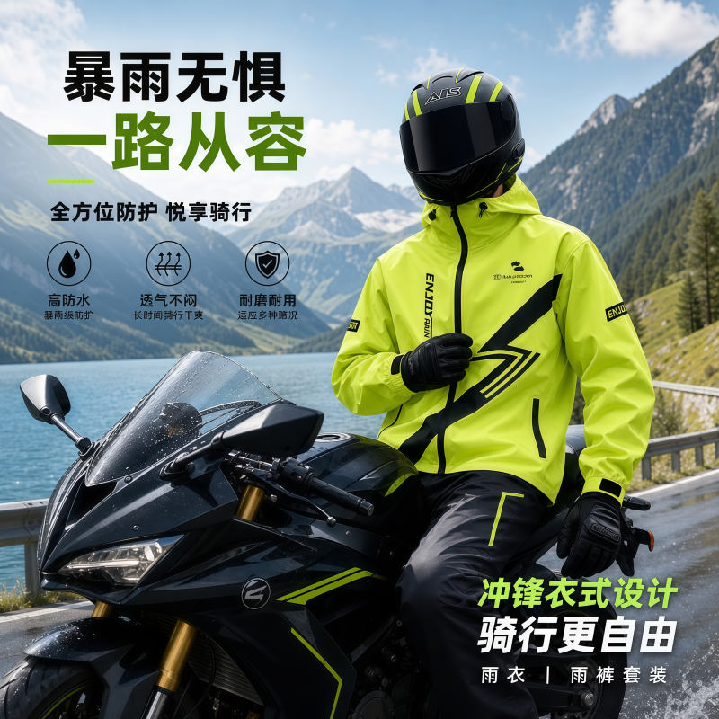 正雨摩托车骑行雨衣男成人夏季外卖骑手薄款防暴雨分体式雨裤9063高清大图