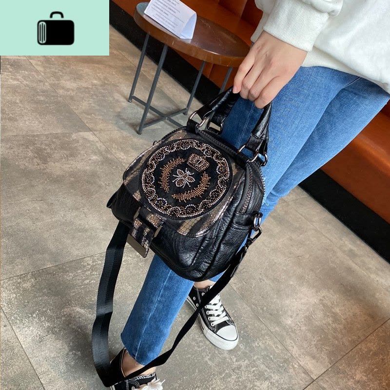 时尚烫钻手提包女2020新款韩版水钻单肩斜挎包百搭撞色多用双肩包NEW LAKE女斜挎包图片