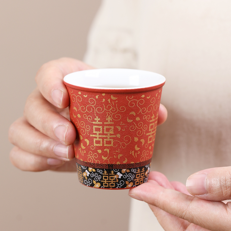 MULTIPOTENT功夫茶杯陶瓷婚庆中国红吾家有喜泡茶杯主人杯单杯婚宴喜庆茶杯