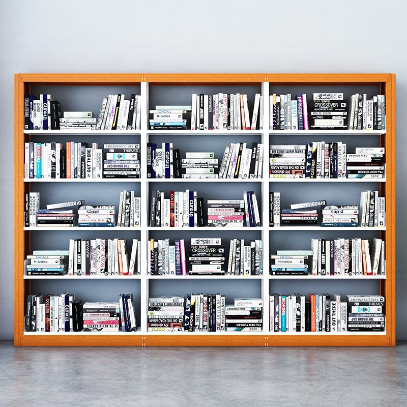 域赢书架木护板可调节架子学校图书馆书店书籍室阅览室单面书架资料架木护板货架一列三组五层高清大图