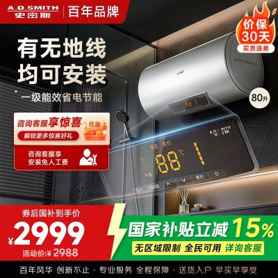 AO史密斯60升电热水器 无地线可安装 专利安全隔电 金圭内胆 速热节能 一键中温保温EVDS升级款80DX2
