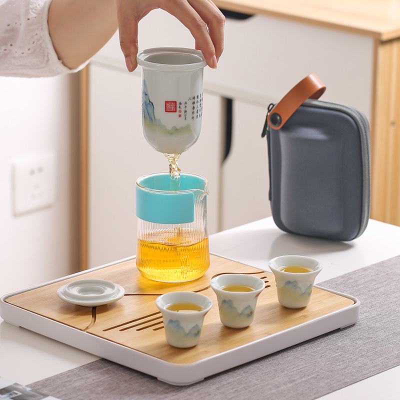 大润窑(DA RUN YAO) YX026 千山影青旅行快客 茶壶180ml 茶杯20ml *3 单套装
