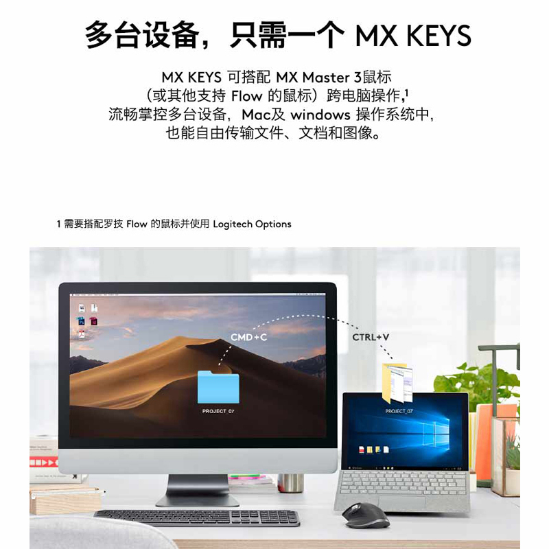 罗技(Logitech)MX Keys for Mac无线背光键盘-适用于Mac无线蓝牙键盘可充电智能背光便携务高端办公
