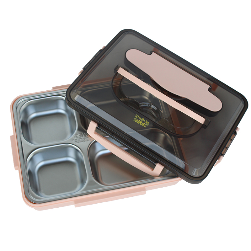 金迪乐不锈钢分格饭盒便当盒碗筷勺套装高清大图