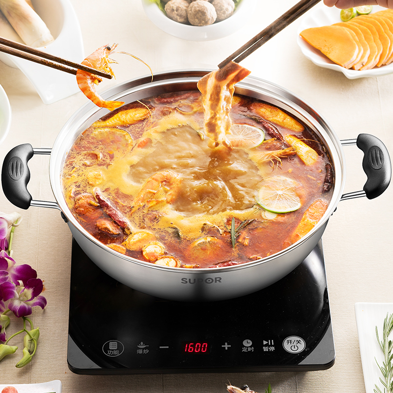 苏泊尔supor火锅304不锈钢汤锅30cm复底大火锅家用暖锅电磁炉锅具火锅