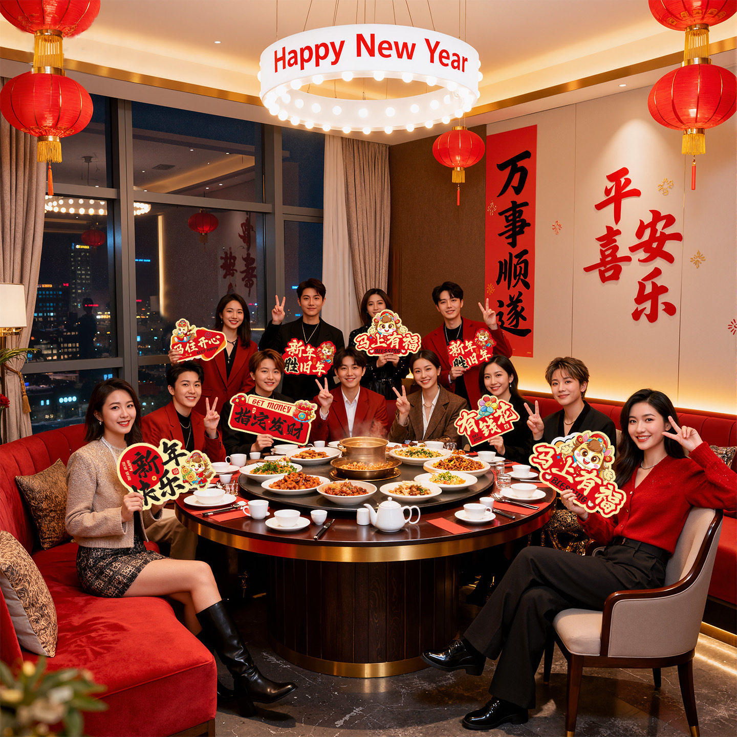 新年手举牌装饰品2026马年过年春节氛围布置手拿拍照庆祝道具KT板新 18个装/套高清大图