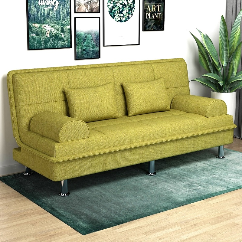 鑫环境 折叠沙发床两用简易可折叠沙发床多功能双人三人小户型客厅租房懒人布艺沙发 果绿可拆洗麻布 1.5m