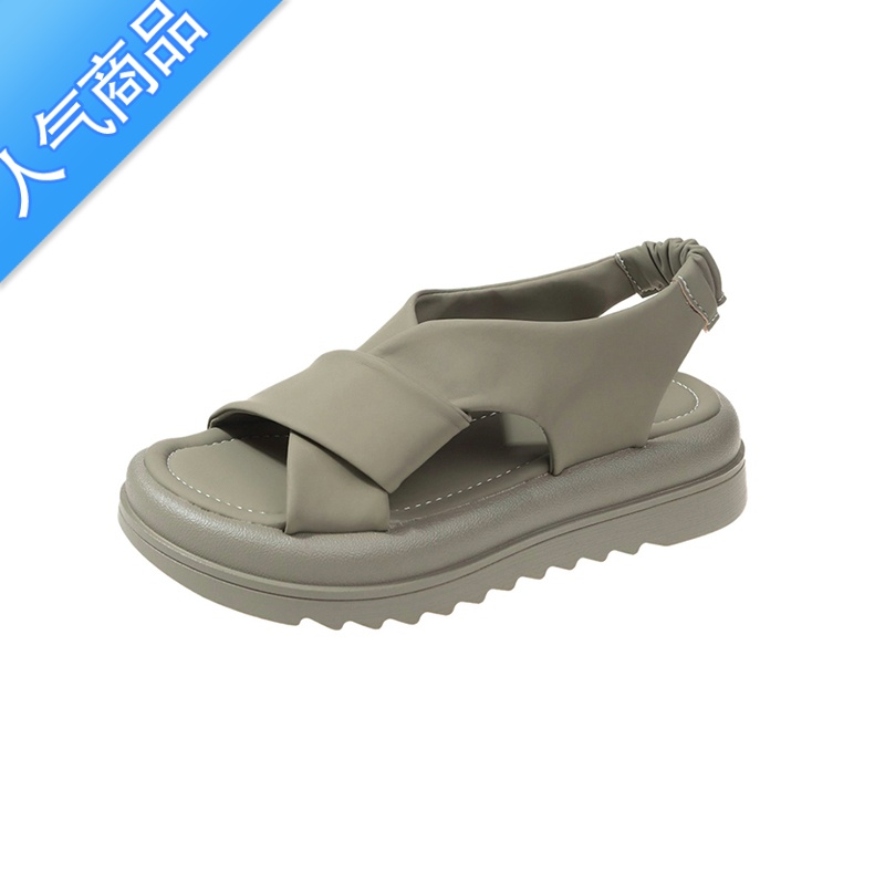 SUNTEK凉鞋女款夏季2023年新款松高厚底孕妇平底踩屎感休闲运动罗马凉鞋高清大图