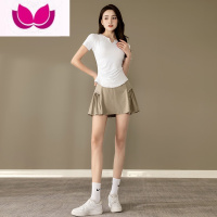 七斓羽毛球女装运动套装女夏季网球裙跑步裙子健身房短裙瑜伽服速干衣 XL选码参考胸围臀围 套装白色+卡其
