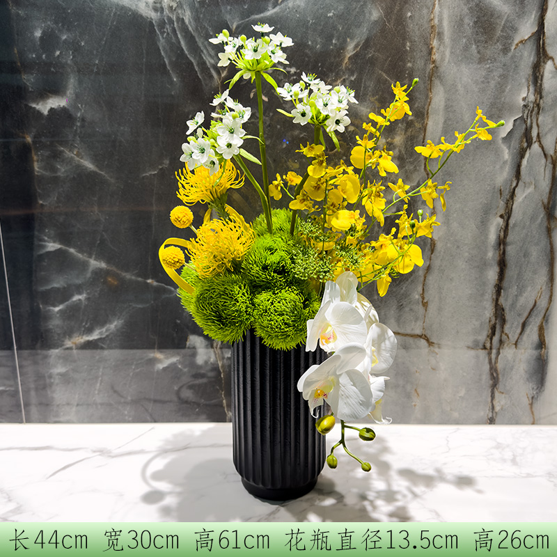 小窝厘 仿真高档桌面花艺陶瓷花瓶套装客厅餐桌装饰花假花摆件-中号陶瓷花盆+跳舞兰蝴蝶兰花艺