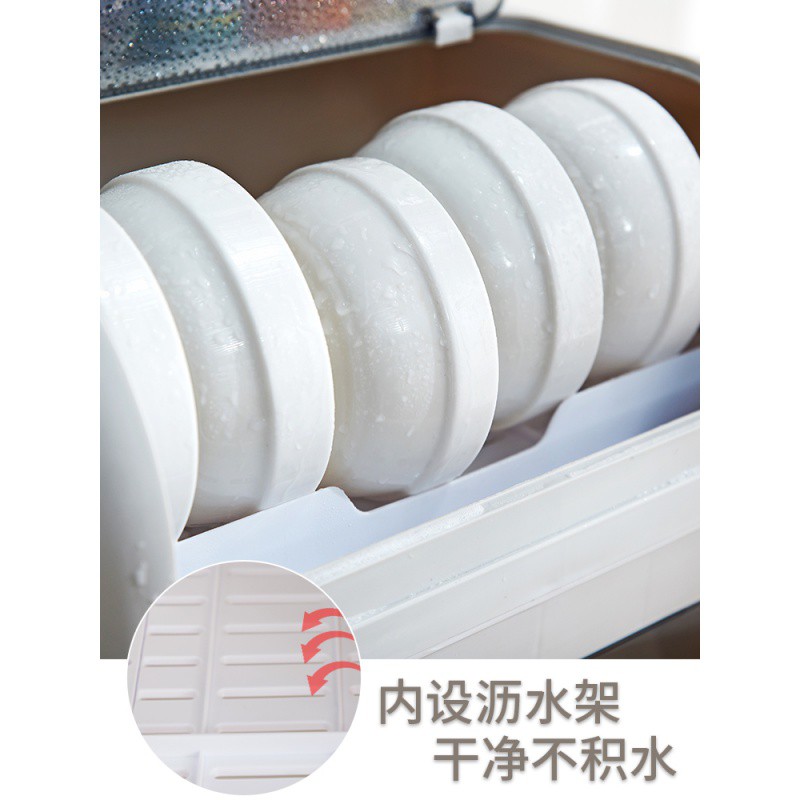 放碗筷收纳盒厨房沥水碗架碗碟箱带盖碗柜塑料餐具厨具家用置物架收纳层架 三维工匠高清大图