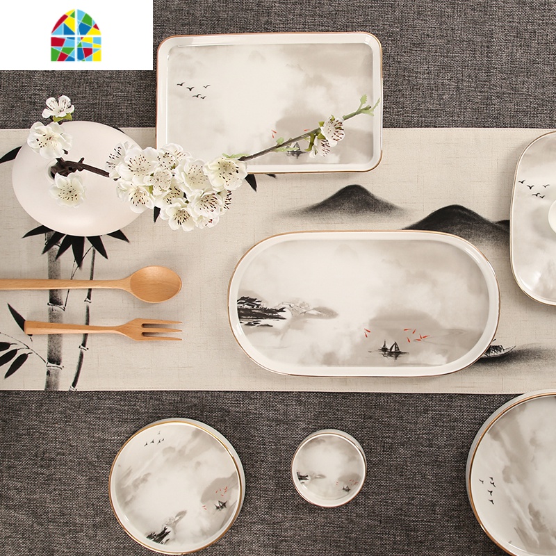 新中式网红轻奢水墨山水画陶瓷餐具 家用碗盘碟组合套装客厅摆件 FENGHOU 小汤勺*2(北欧山水)高清大图