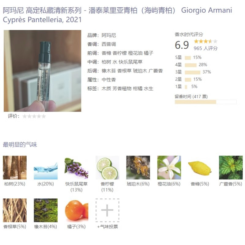 [香港直邮]阿玛尼高定私藏香水原装试管小样阿玛尼海屿青柏2ml
