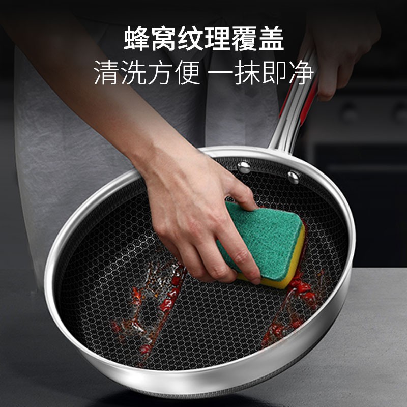 康巴赫 煎锅不粘平底锅316L不锈钢双面蜂窝28cm悦厨燃气灶通用 KGY-J28A高清大图