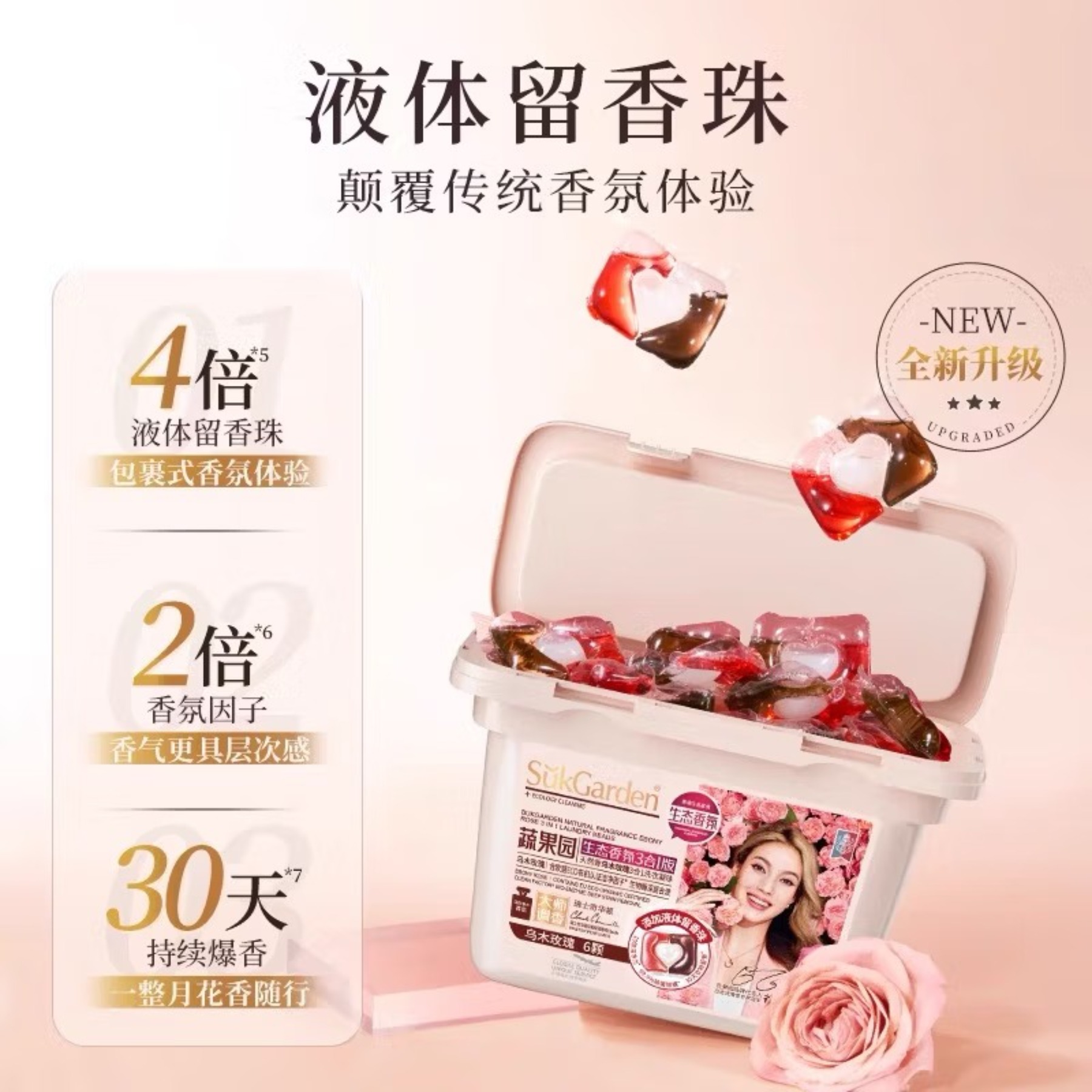 蔬果园持久留香去污除菌除螨洗衣球 乌木玫瑰洗衣凝珠 10g*6颗高清大图