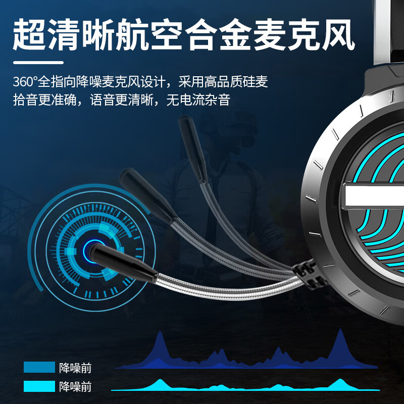 金贝诗 台式电脑耳机头戴式带麦克风游戏电竞专用有线耳麦H1[固定降噪麦克风]黑色无光款高清大图
