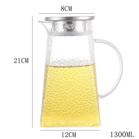 玻璃凉水壶防暴冷水壶烘焙精灵套装煮茶壶烧水壶凉白开水杯大号水瓶 A181四方锤纹壶1300ML-单壶-可明火烧