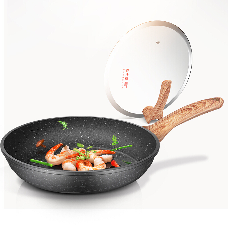 炊大皇平底锅不粘锅28cm麦饭石色煎锅电磁炉明火通用28cm麦饭石色无盖