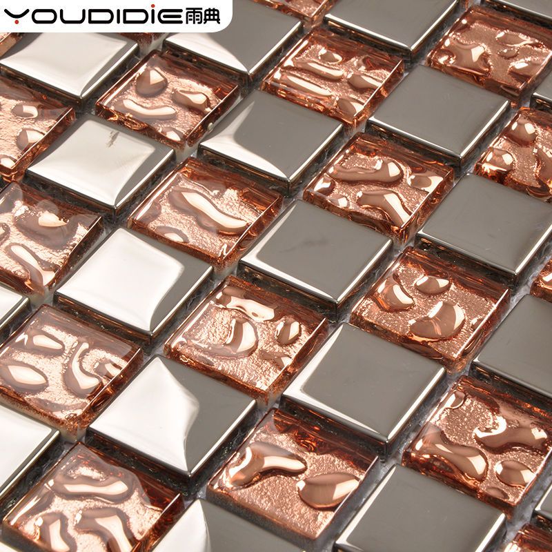 金属电镀水晶玻璃马赛克欧式金色电视背景墙瓷砖拼图墙贴ktv店装金色