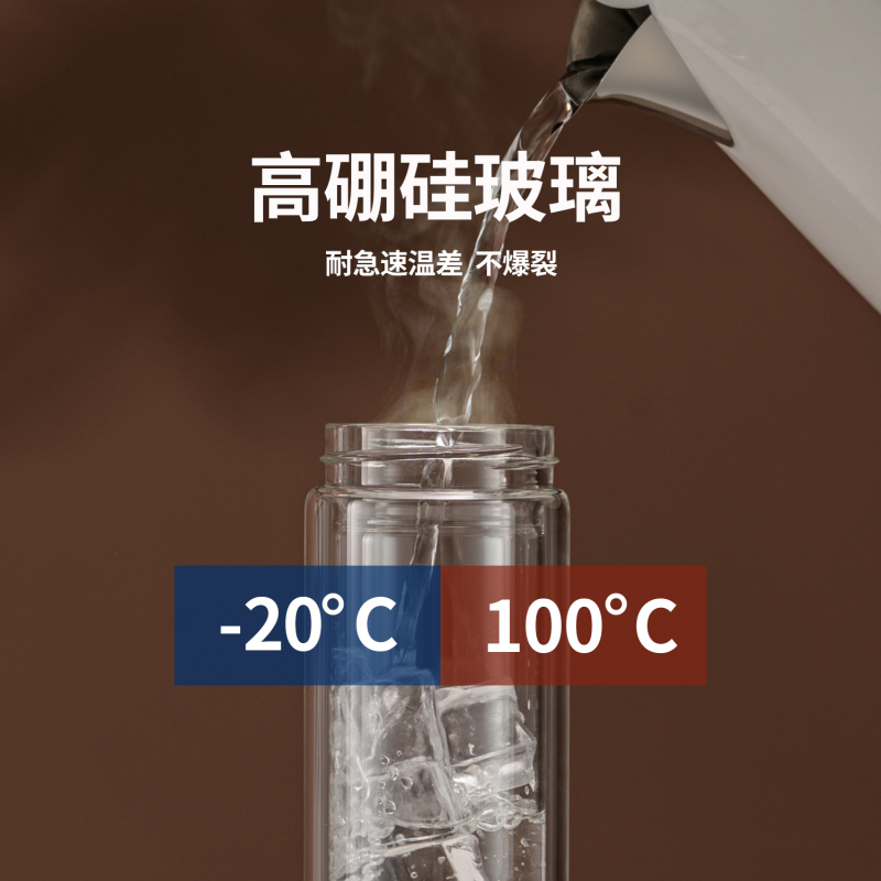 徽富源双层水晶玻璃杯HFY-1015 大容量350ml名泰系列商务水杯男女水杯含过滤茶隔带盖杯子便携泡茶杯