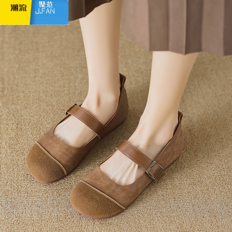 聚范单鞋女2024新款夏季玛丽珍女鞋一脚蹬平底勃肯配裙子通勤高清大图