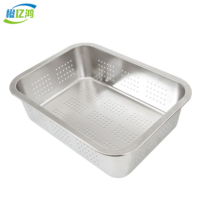 橙亿鸿 不锈钢冲孔方盆 沥水洗菜筐 50*35*20cm/个高清大图