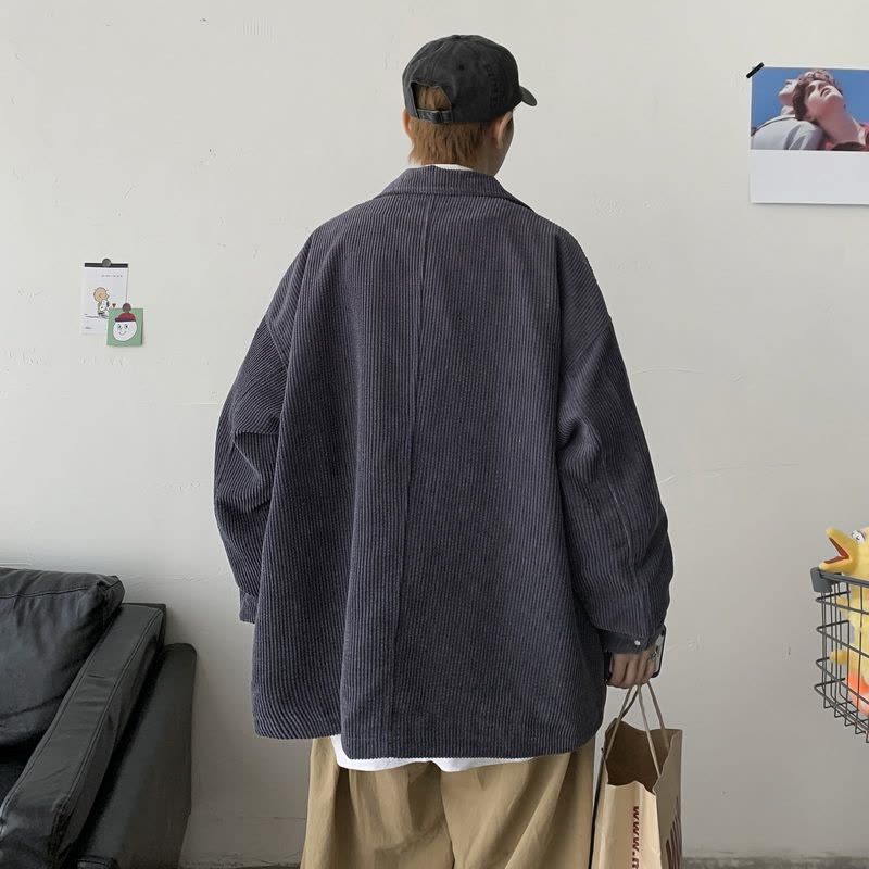 YUANSU粉色灯芯绒外套男秋冬款机能风工装夹克盐系男日系情侣高级感上衣夹克图片