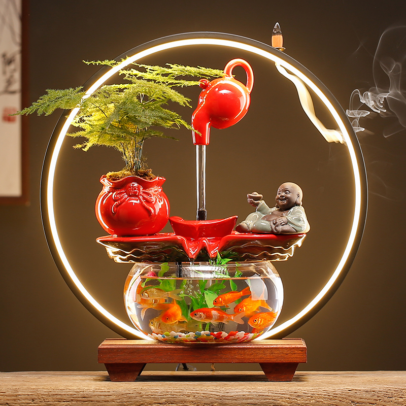 创意流水生财悬壶金鱼缸摆件循环水装饰品客厅办公室桌面招财礼品高清大图