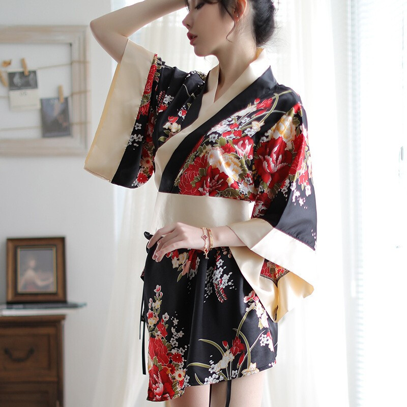 长夜漫漫 女式情趣睡衣性感透视日本和服挑豆伙辣机情樱花情趣内衣 女士套装开档免脱清新印花新娘结婚睡袍浴袍两性成人用品高清大图
