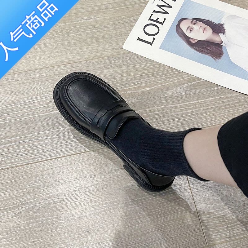 SUNTEK小皮鞋英伦风单鞋女2023新款夏季平底乐福鞋百搭黑色工作鞋一脚蹬图片