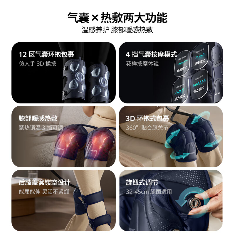 飞利浦(PHILIPS)膝盖按摩器护膝关节气囊按摩仪热敷理疗仪父亲节礼物送父母送男女友5202L高清大图