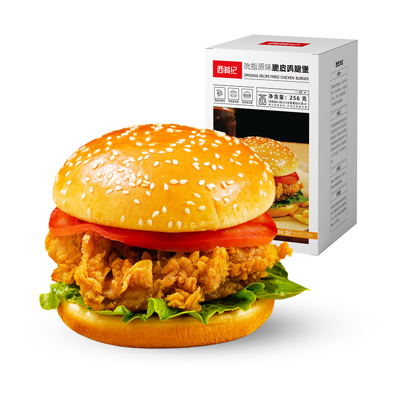 买4送1]西肴记脆皮鸡腿堡256g*4袋 半成品非油炸健身汉堡冷冻鸡扒鸡肉