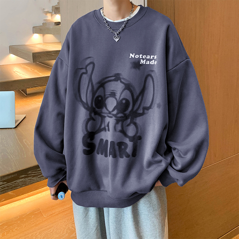 圆领卫衣男士春秋季美式长袖T恤打底衫ins潮牌宽松重磅上衣情侣装