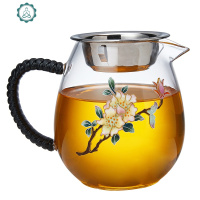 景泰蓝玻璃公道杯茶漏套装加厚耐热过滤分茶器加热保温底座温茶器 封后 玻璃大龙胆公杯茶具