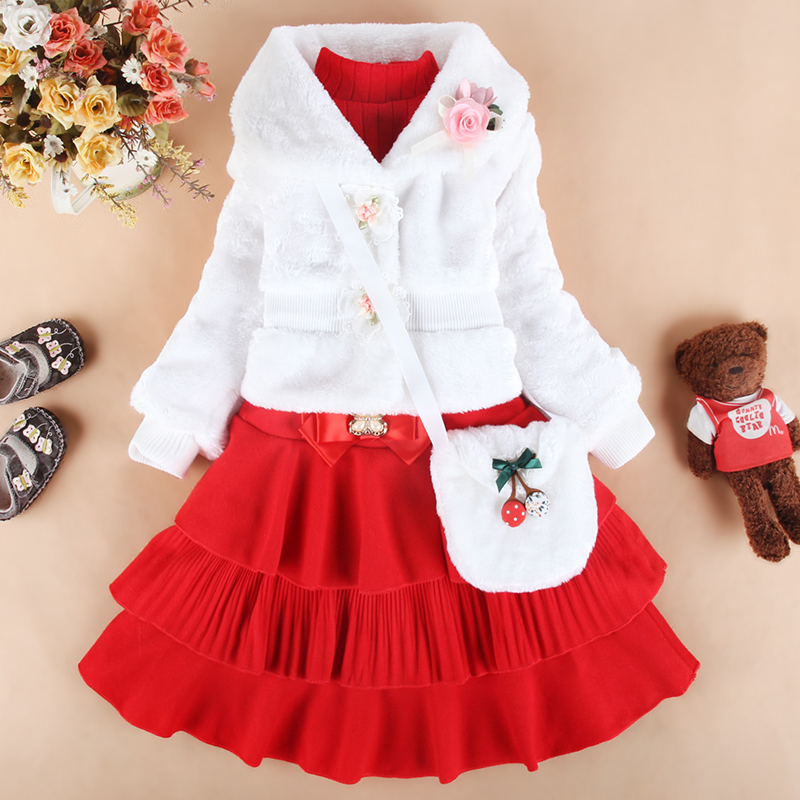 yuebin过新年裙子女童连衣裙冬装女童洋气冬裙加绒厚儿童公主裙女童