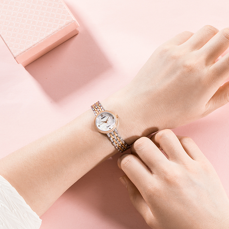 劳士顿rosdn手表女士正品石英防水时尚休闲薄款彩贝带钻精选小巧学生