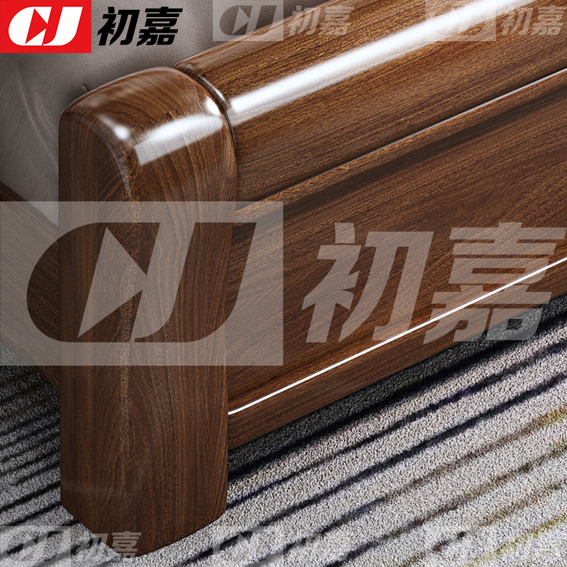 初嘉(CJ) 胡桃木实木床1.8米双人床含一个床头柜
