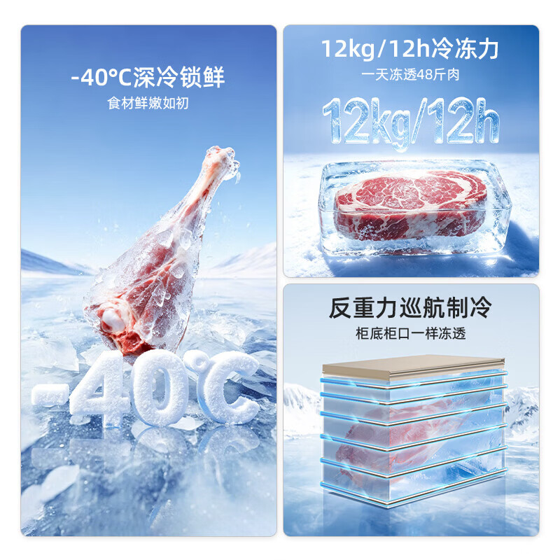美菱冰柜家用卧式冷柜 一级能效 商用大容量冷藏冷冻转换冷柜 高效减霜BC/BD-300DTPNP1金高清大图