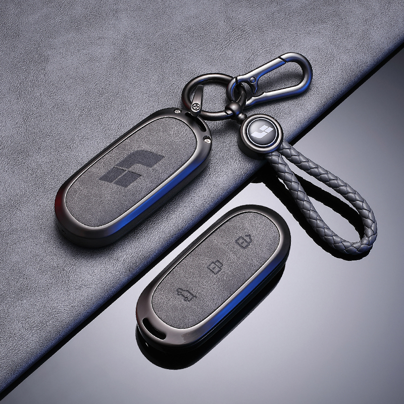 【补贴10%】2022款理想L9钥匙套L8汽车L7扣理想one壳高档男士锌合金高级扣壳 B款高级灰【锌合金边框】+车标编织绳+8字扣