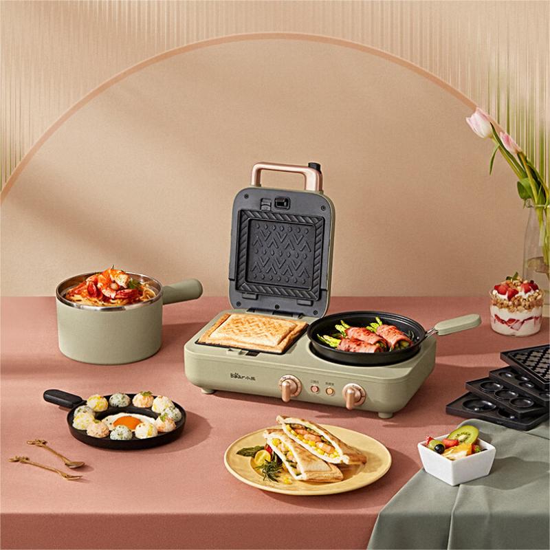 小熊(bear)早餐机 三明治机 电饼铛多士炉 多功能料理锅标配版 可拆卸烤盘-DSL-A13N1 台