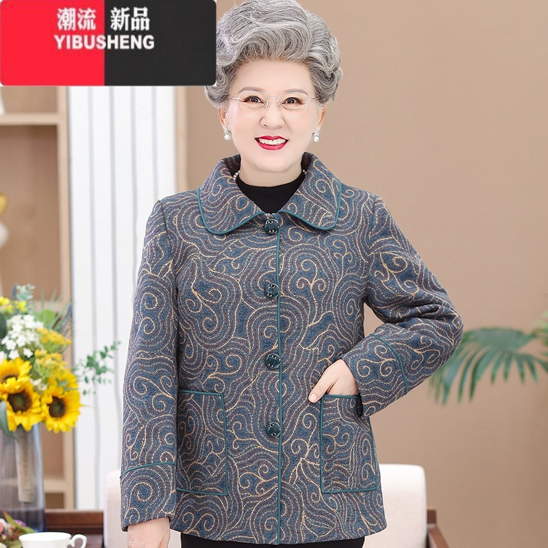 yibusheng中老年人春秋装女妈妈外套加绒加厚60岁70奶奶冬装老太太毛