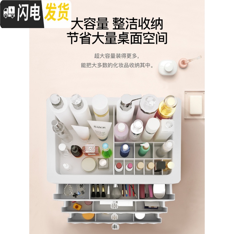 三维工匠桌面化妆品收纳盒首饰整理学生护肤品梳妆宿舍整理置物架家用简约高清大图